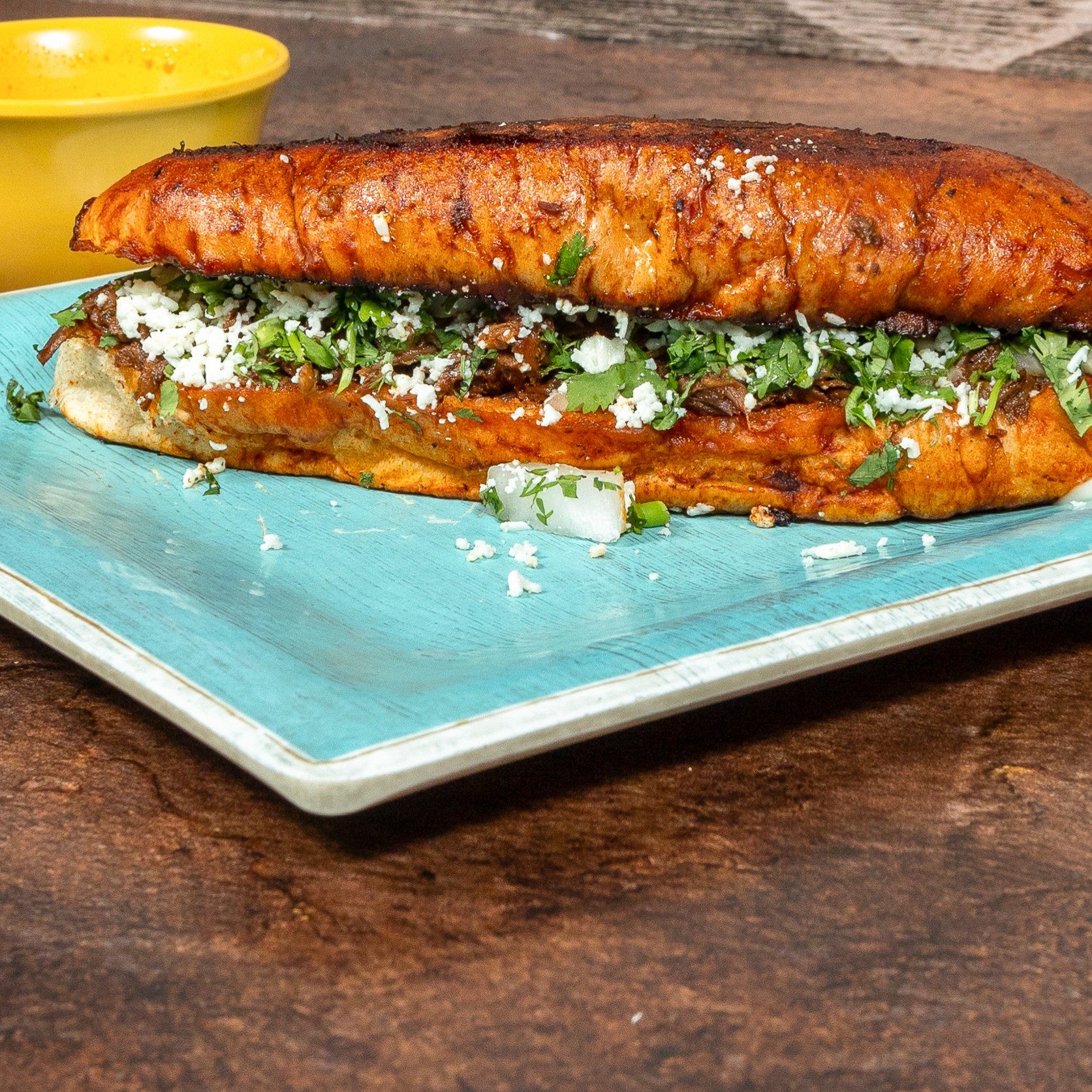 Birria torta w/ consome.